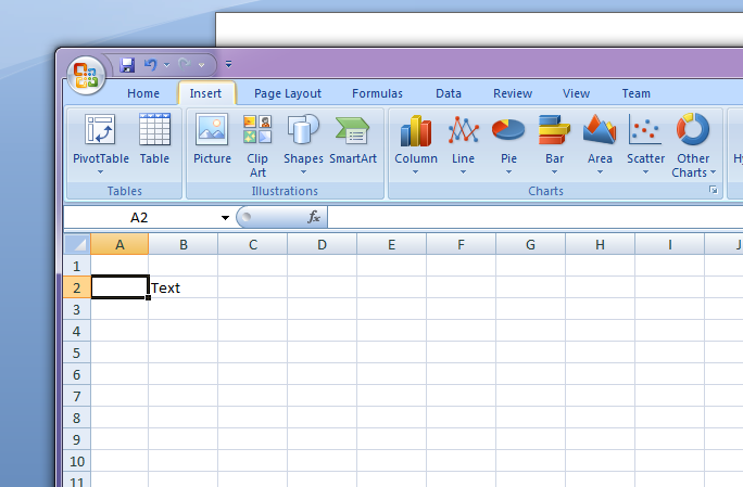 MS Excel insert menu