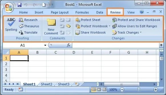 MS Excel review menu